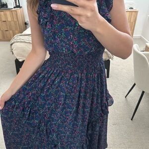Lulu's Blue Smocked Tie Front Sundress Size Medium